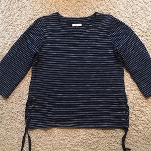Madewell 3/4 Sleeve Stripe Side Tie Sweatshirt Top